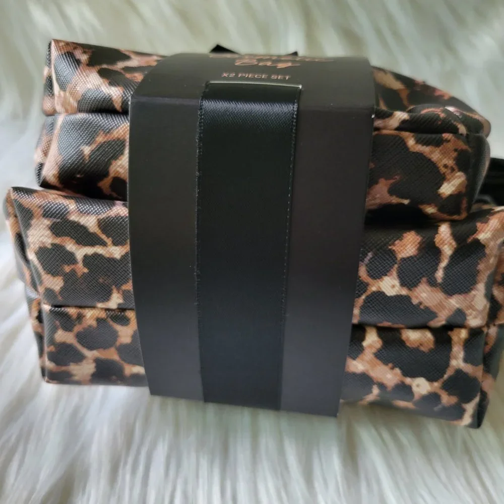 Leopard Print 2 Piece Cosmetic Bag Set